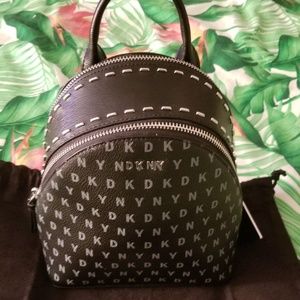 DKNY NEW Black Silver Bryant Small Logo Backpack